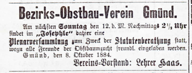 Gründungsanzeige des Bezirksverband in der Zeitung