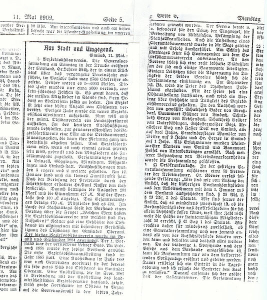 Gründungsanzeige des Bezirksverband in der Zeitung